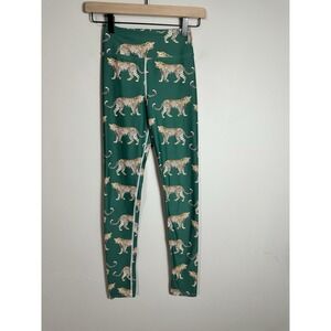 Katie Kime Leopard Print Leggings Forest Green Size XS - Rare EUC